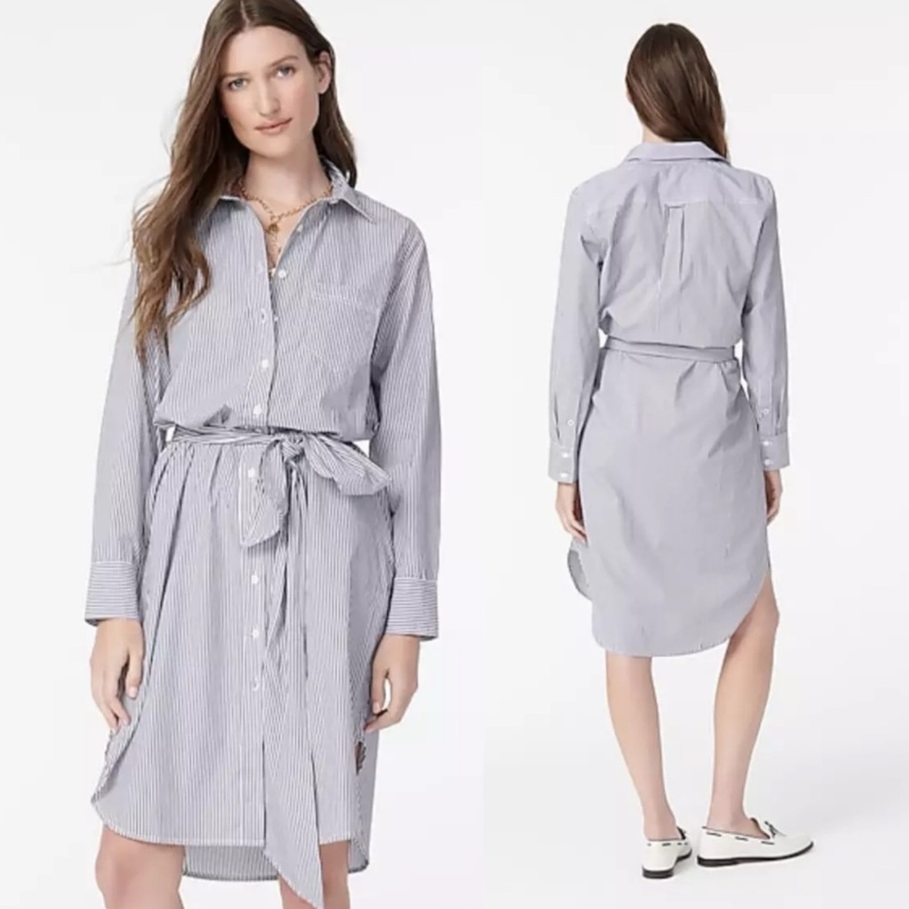 J. Crew Classic-fit Crisp Cotton Poplin Shirtdress in Navy Stripe